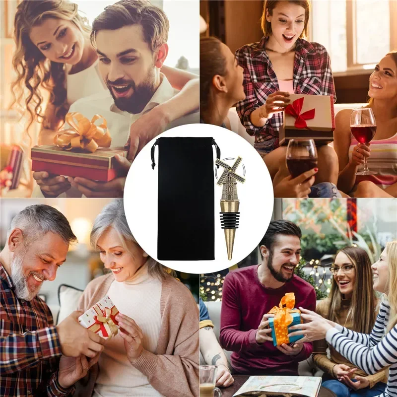 Portable Windmill Shape Wine Stopper Metal Bottle Stoppers for Wedding Club Restaurant Party Champagne Barware