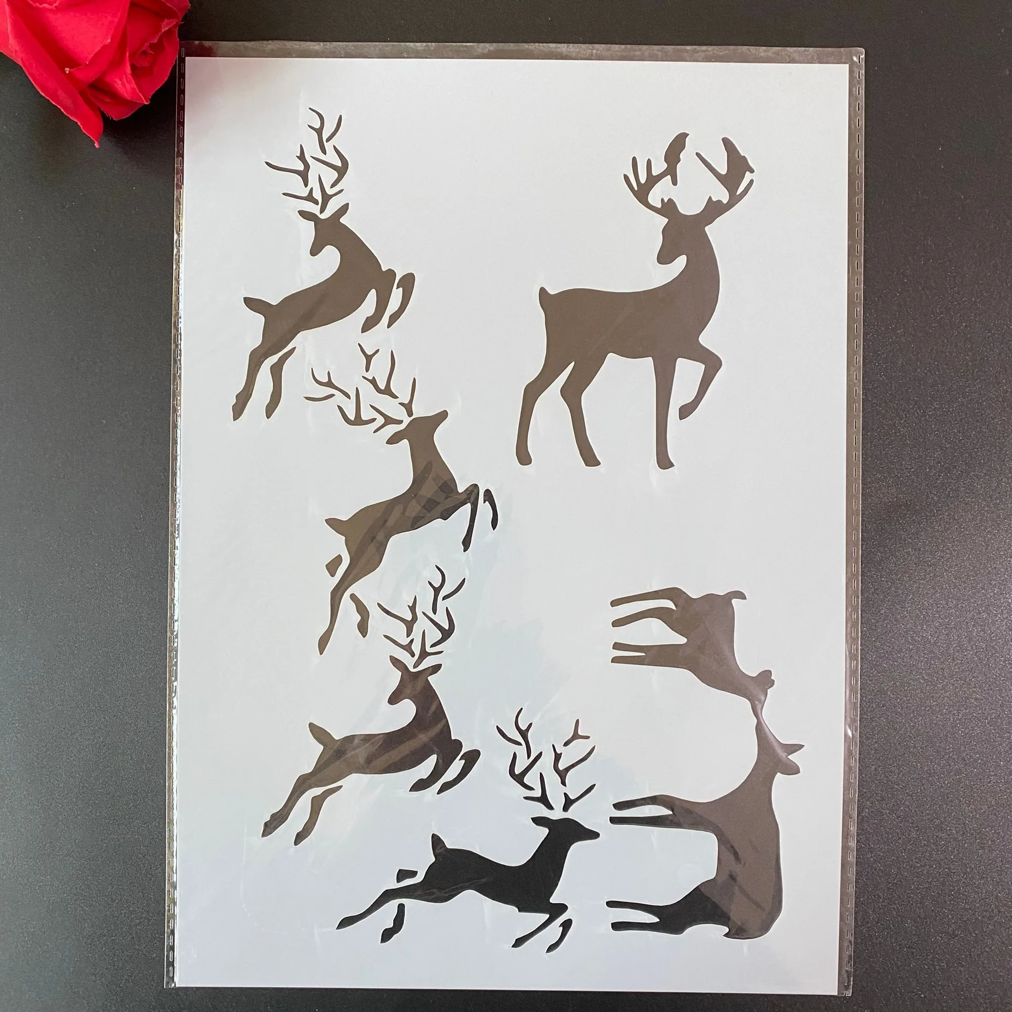 

A4 29 * 21cm jump Sika Deer love DIY Stencils Wall Painting Scrapbook Coloring Embossing Album Decorative Paper Card Template