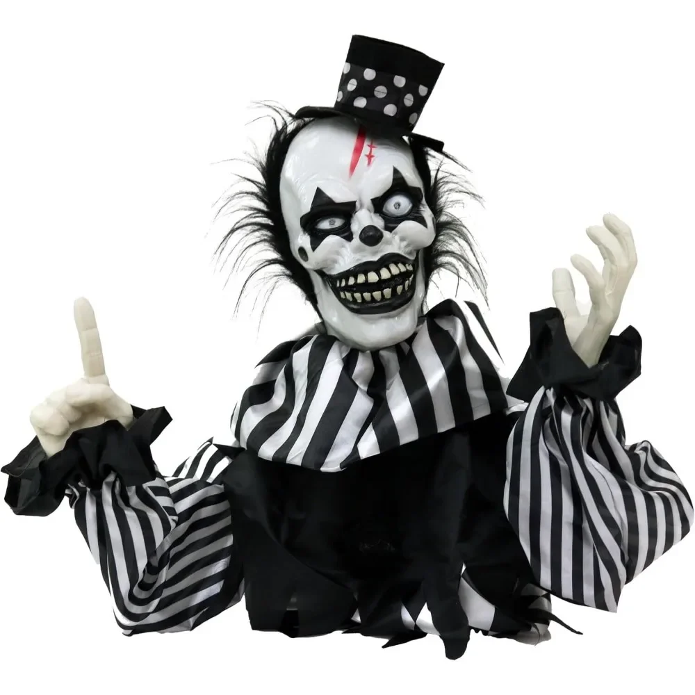 Scary Talking Groundbreaker Clown, Halloween Animatronic with Motion and Touch Activated Lights and Sounds, Battery Operated