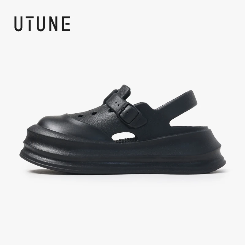 

UTUNE Women's Platform Clogs - Summer Slip-Resistant Indoor/Outdoor House Shoes Korean-Style Student Mary Jane Closed-Toe Sandal