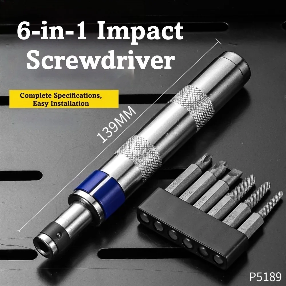 6 in 1 Impact Screwdriver Set Rusted Fasteners Remover Broken Screws Remover Fasteners Remover Tool Universal Hex Handle