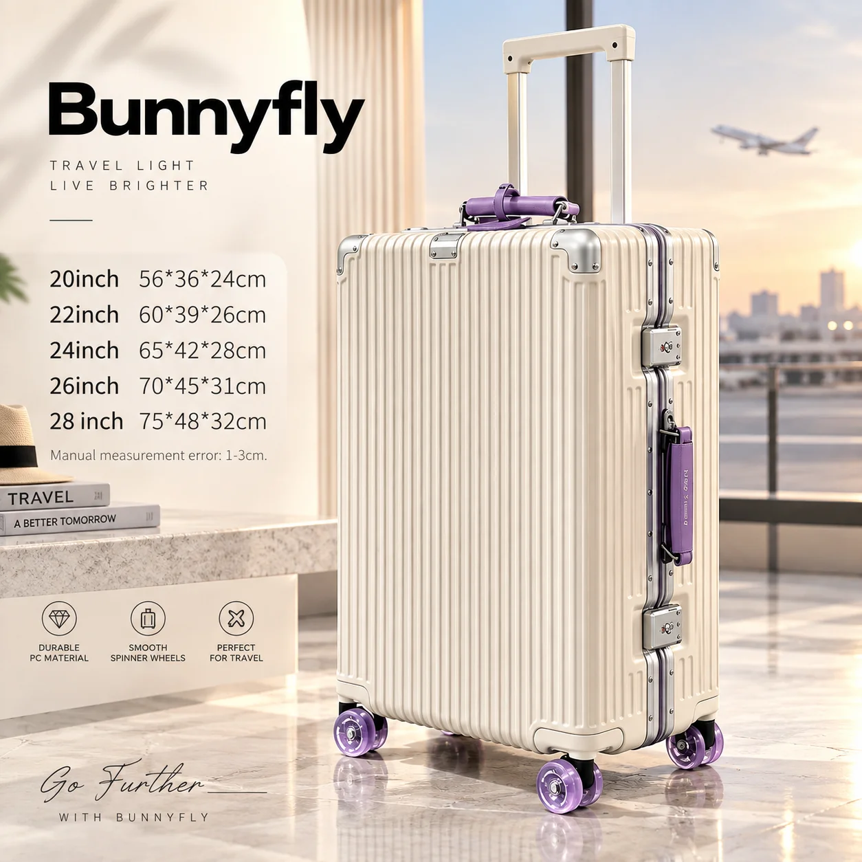 Bunnyfly PC Frame Luggage 20-28 Inch Spinner Suitcase with TSA Locks, Reinforced Corners & Wheels