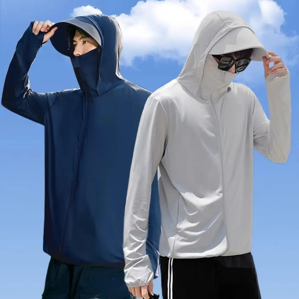Sonnenschutzjacke mit Kapuze, langen Ärmeln und Reißverschluss, Sonnenschutzkleidung, einfarbig, atmungsaktive Angel-Oberbekleidung