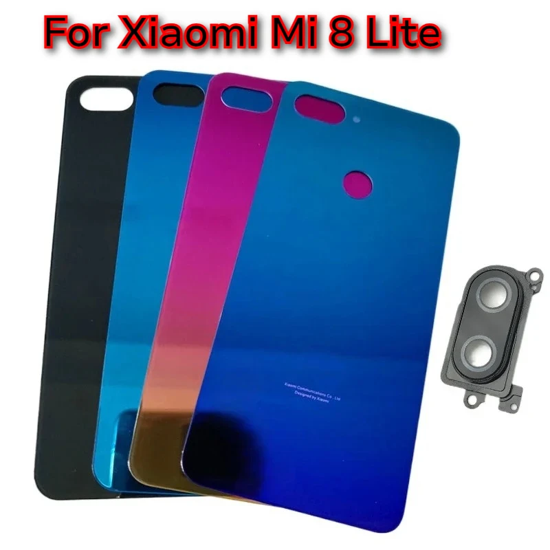 New Back Glass For Xiaomi Mi 8 Lite Back Battery Cover Rear Door Housing Back Case Replacement With Camera lens+Adhesive Sticker