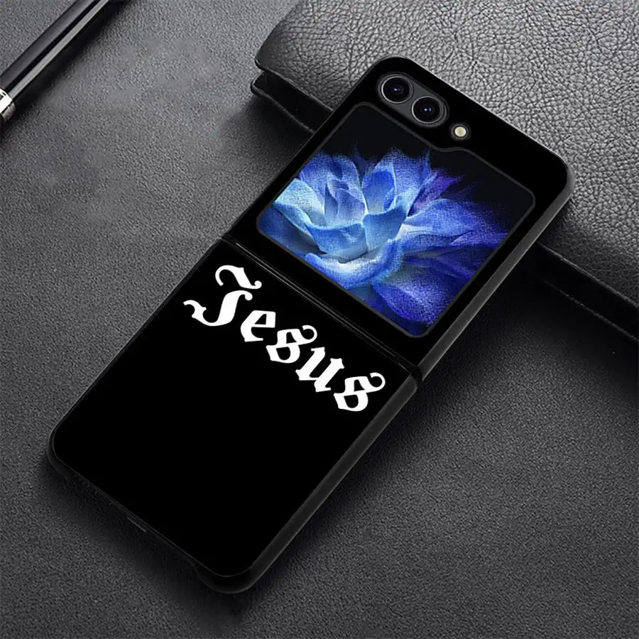 Gothic Jesus Text Phone Cover Case for Samsung Galaxy Z Flip 8 Flip4 Z Flip 7 6 5 4 3 Flip7 FE Flip6 Flip5 Flip3