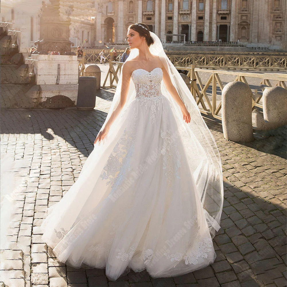 Vestidos De novia De tul con cuello corazón para mujer, Vestidos De novia sin mangas De calidad, longitud trapeador, Fiesta en la playa, 2024