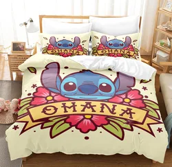 Juego de ropa de cama de dibujos animados de Disney, edredón con estampado de Stitch Kawaii, funda de almohada, juego de cama cómodo para niños, Twin King