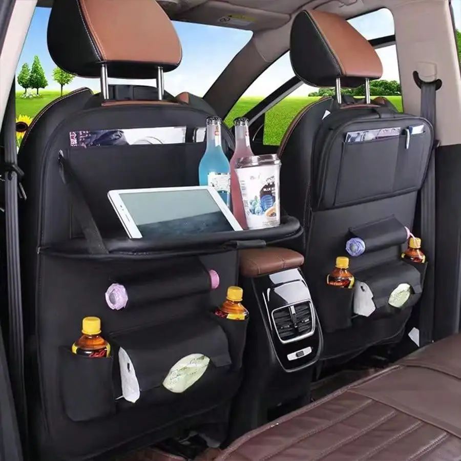Upgrade Your Car Rides With This All-In-One Back Seat Organizer - Includes Foldable Table Tray, Kick Mats, Tissue Box, Cup Holder, Umbrella Holder, Laptop Table & Car Eating Tray!Seat Back Organizer