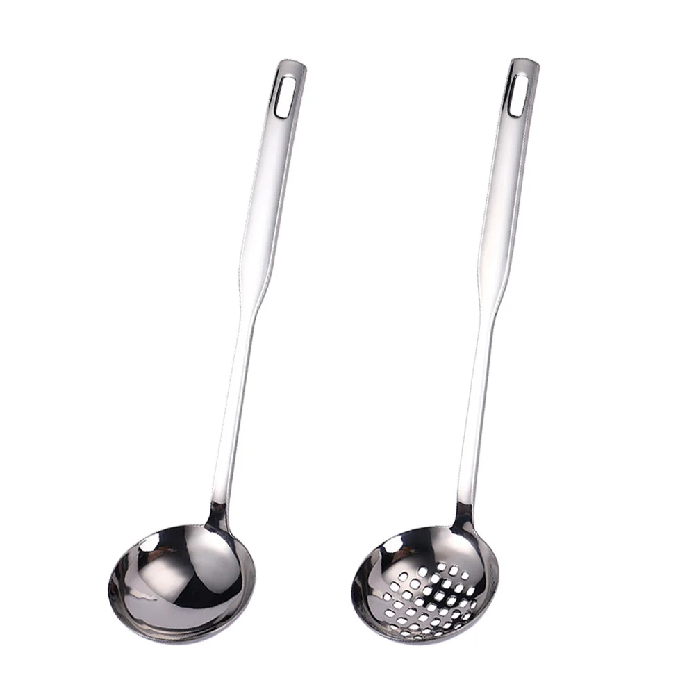 

2pcs Soup Ladle Set Stainless Steel Long Handle Spoon Heat Resistant Wear Proof Storage Hole Kitchen Cookware for Christmas