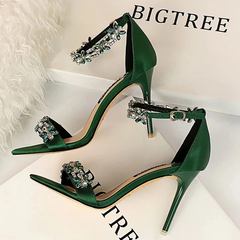 BIGTREE Shoes Open Toe Rhinestones Sandals Women 2023 New Designer Sexy High Heels Sandals Female Shoes Summer Heeled Sandals