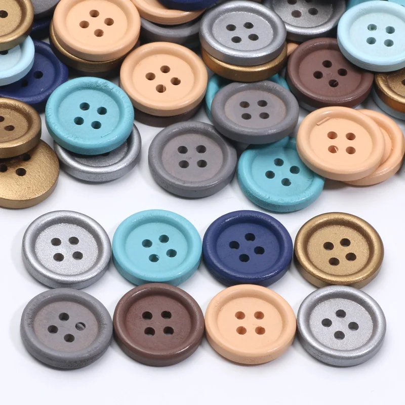 15mm/20mm/25mm 4-Holes Morandi Color Nature Wooden Buttons For Craft Sewing Button Scrapbook DIY Home Decoration Accessories