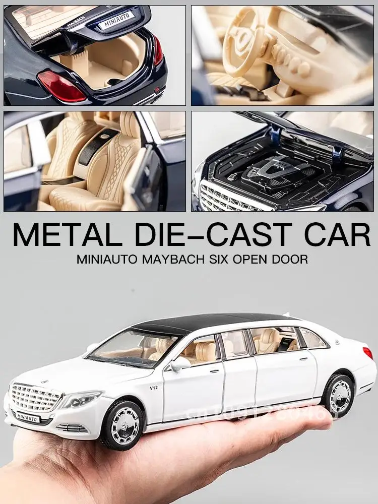 1/32 Maybach S650 Spielzeugautomodell, Druckguss-Fahrzeugmodell aus Metall, Miniatur-Rückzieh-Sound- und Lichtkollektion, Geschenk für Jungen und Kinder