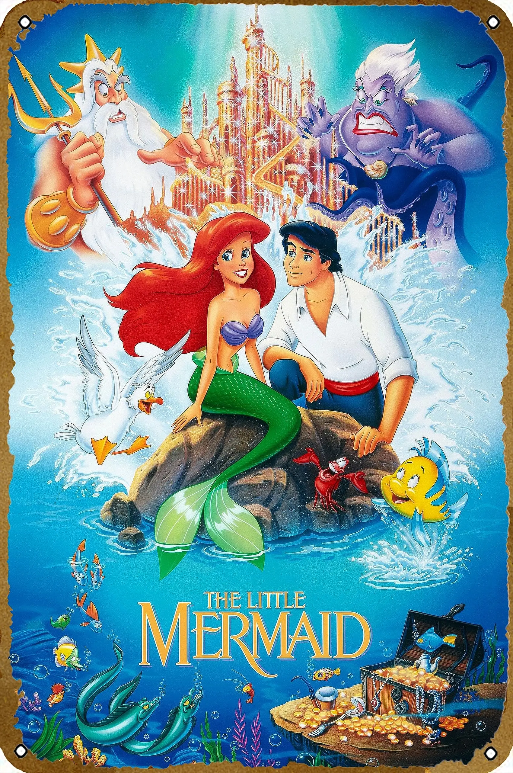 The Little Mermaid (1989) Movie Poster 8 x 12 Inches - Vintage Metal Tin Sign for Home Bar Pub Garage Decor Gifts