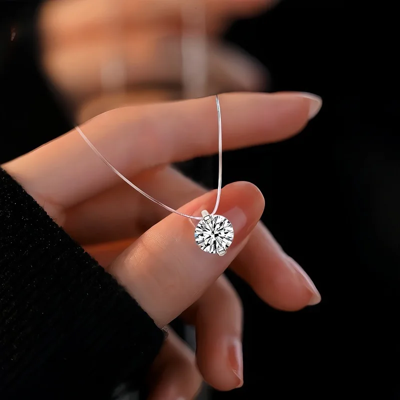 GANPUP Minimalistische Funkelnde Zirkonia-Anhänger-Halsketten für Damen, Modische Neue Halskette, Schmuck für Party und Geburtstagsgeschenk – Detail 2