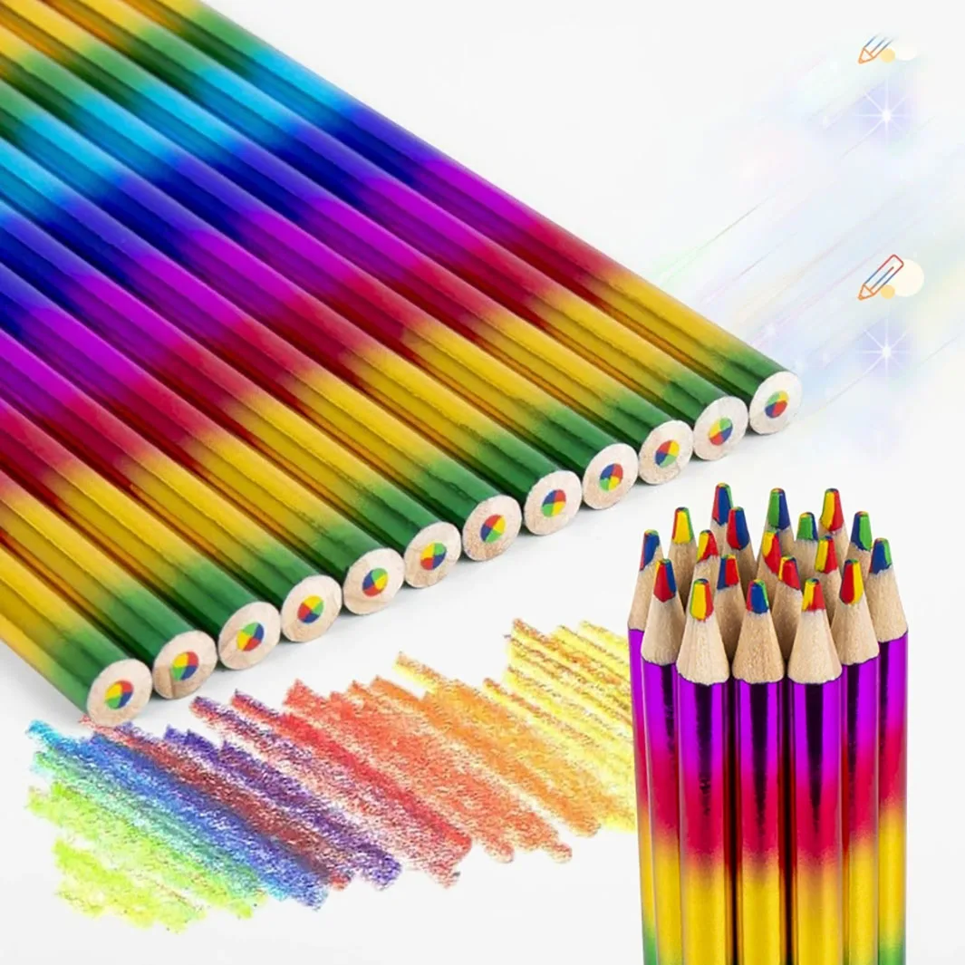 10/20/40/90 Pieces Rainbow Pencils, One Pencil with Four Colors, Rainbow Colored Drawing Pencils, Art Supplies, Colored Pencils, Student Office Stationery Gifts, Creative Student Pencils, Four-Color Refillable Coloring Pens, Hand-Drawn Rainbow Pens