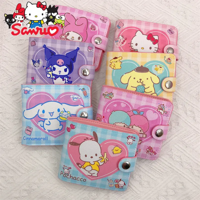 

MINISO Melody Kuromi Hello Kitty Cinnamoroll почтовый PU Повседневный укороченный кошелек 2 сложения с кнопкой кошелек для карт Kawaii Мини Кошелек