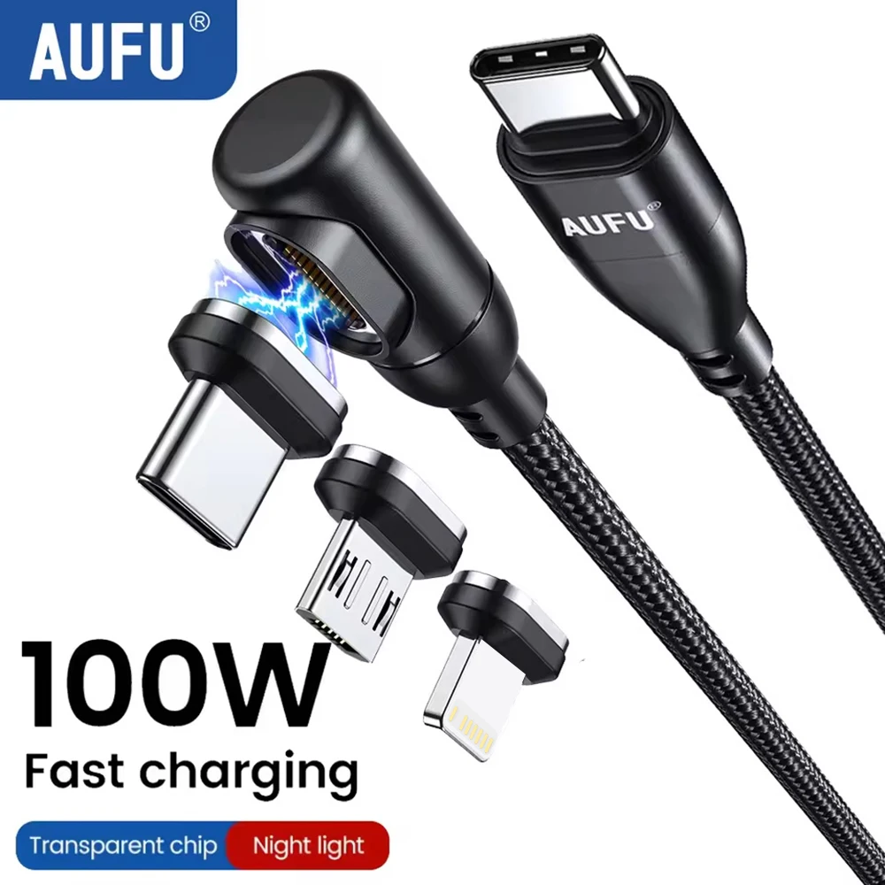 

AUFU 5A Magnetic USB Type C Cable PD100W Fast Charging 90 Degree Magnet Charger Micro Type C Cable for Macbook PC Samsung iPad