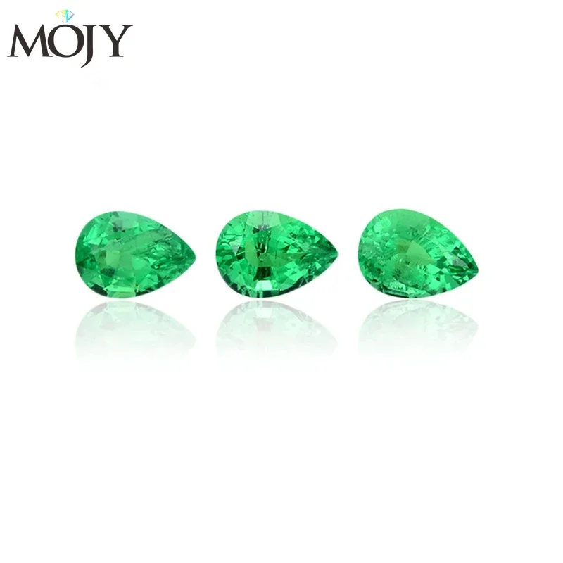 

MOJY Preferential Wholesale 7x10mm Gemstones Colombian Cultivated Recycled Pear-shaped Emerald Loose Stone Crafts Women Jewelry