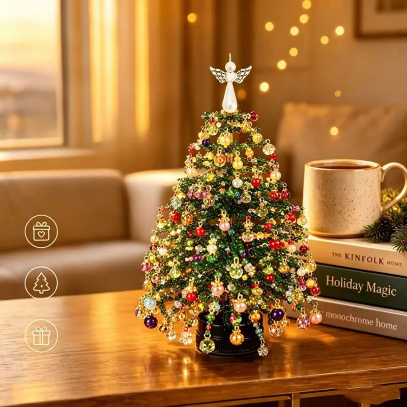 Handcrafted Beaded Mini Christmas Tree Angel Topper Desktop Tabletop Xmas Holiday Home Decor Party Gift