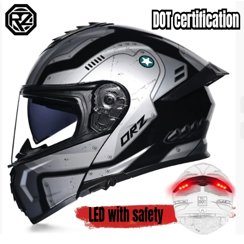 

ORZ Motorbike Helmet Unisex Motocycle Helmets Modular Filp Up Full Face Racing Helmet Dual Visors DOT Approved