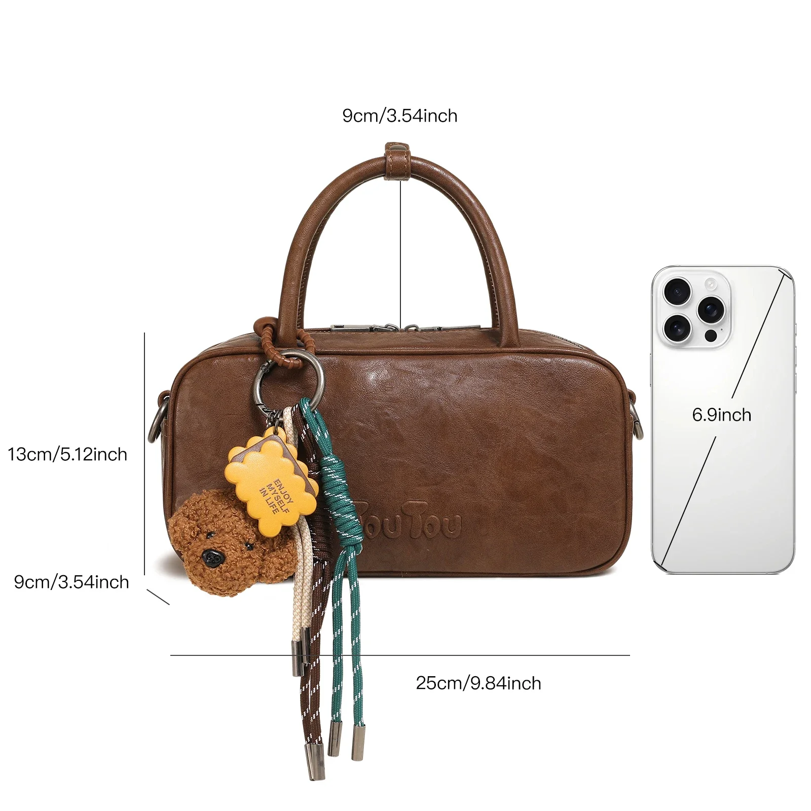 TOUTOU  brown Bowling Bag boston bag Imitation Plant Tanning Premium Shoulder Handheld Crossbody Bag for Women Gift for Her