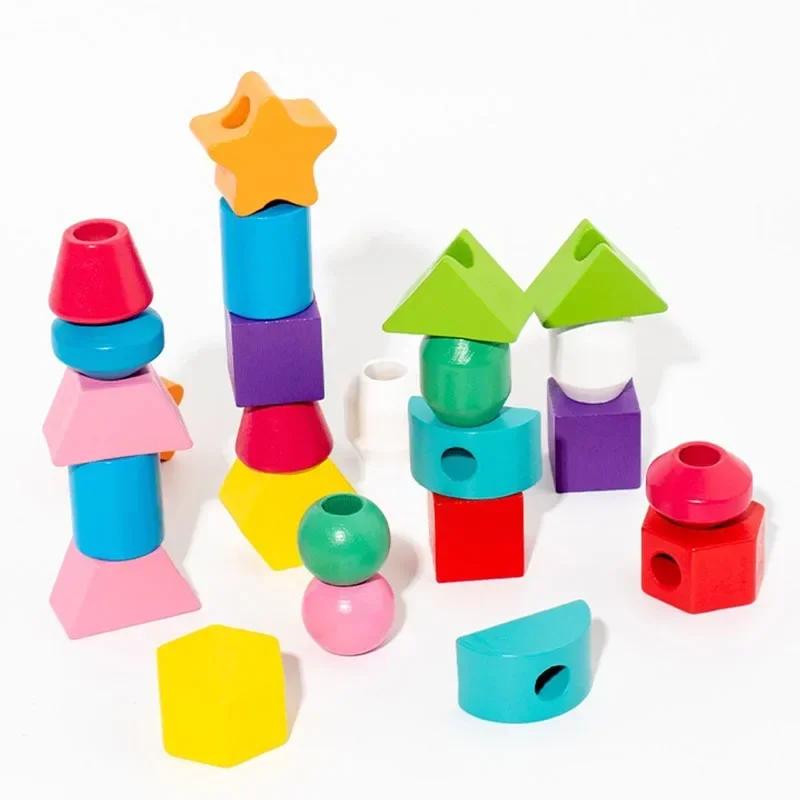 5 in1 Montessori Giocattoli di legno Forma di colore Blocchi cognitivi Gioco di smistamento abbinato Giocattoli educativi precoci con perline Regalo per i bambini