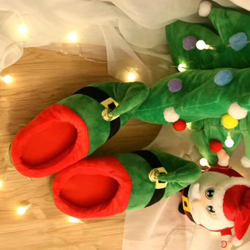 รองเท้าแตะขนปุยสำหรับคริสต์มาส รองเท้าแตะปิดนิ้วเท้า รองเท้าแตะกันลื่น รองเท้าแตะขนนุ่มสบาย รองเท้าแตะคู่ขนฟูสำหรับผู้ชายและผู้หญิง