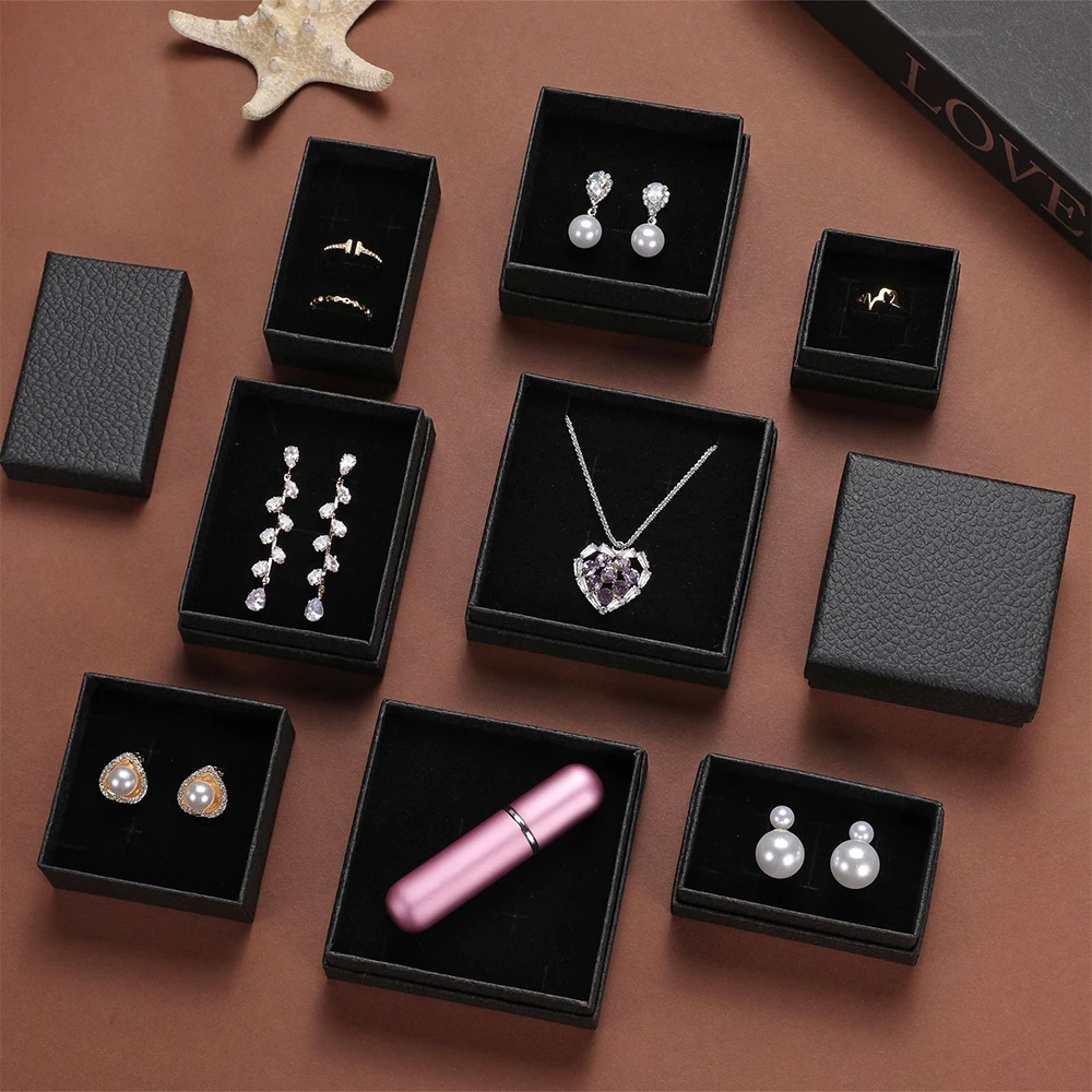 24-Pack Black Jewelry Box 7x7x3cm Necklace Cardboard Gift Case Ring Earring Bracelet Packaging Storage Organizer Boxes Bulk Box