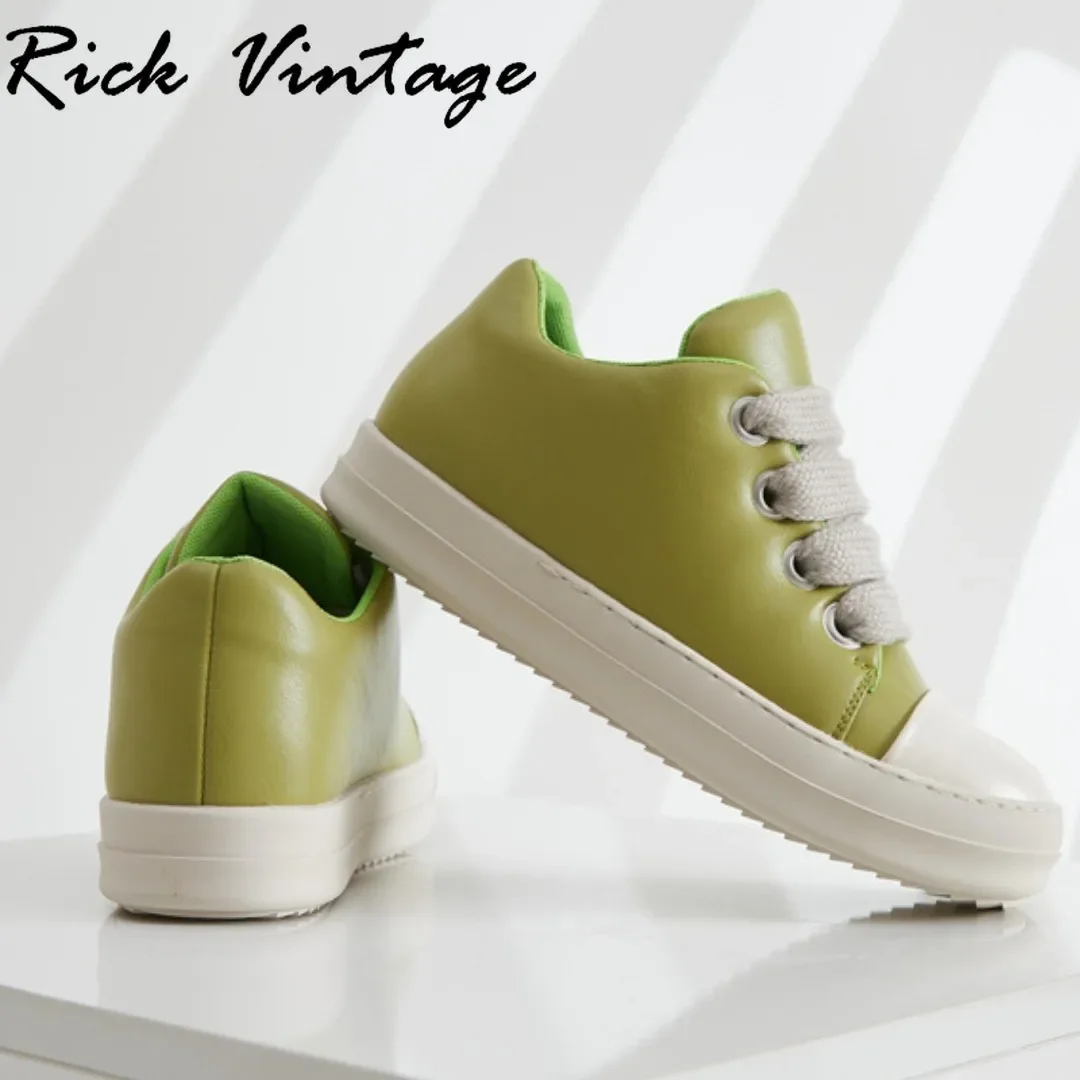 Rick Vintage Jumbo Thick Lace Up Shoes Leather Luxury Trainers Men High Street Autumn Platform Mixed Colors Sneakers for Women