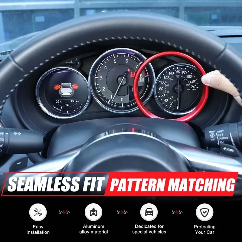 Aluminum Alloy Car Speedometer for Mazda MX-5 Fiat 124 Abarth 2016-2025 with Decorative Sports Red Ring Circles