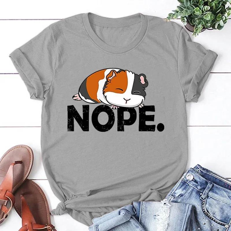 Guinea Pig Nope Printing T-Shirt Women Men Summer Tees Round Neck T-Shirt  Casual Short Sleeve Tops Tees -Shirt for Women
