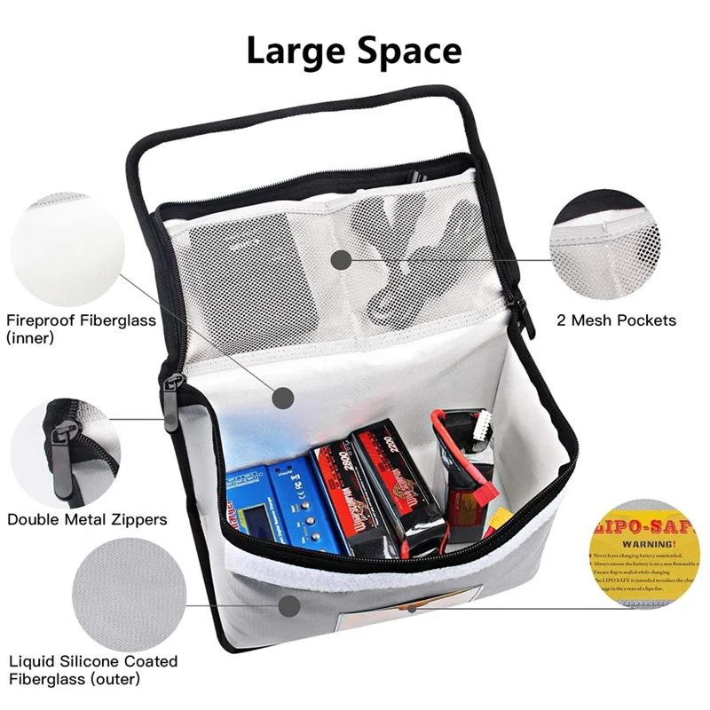 B04C-Lipo For Battery Charging And Storage Safe Bag, Explosion-Proof And Fireproof With Double Metal Zipper Protector