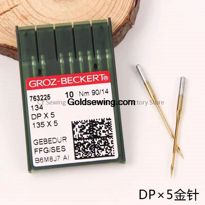 100PCS DPX5 Gold Needles Groz-Beckert Dp*5 FFG/SES Heat-Proof Needle Titanium-Plated Anti-Skid Velvet Knotting Bartack Keyhole