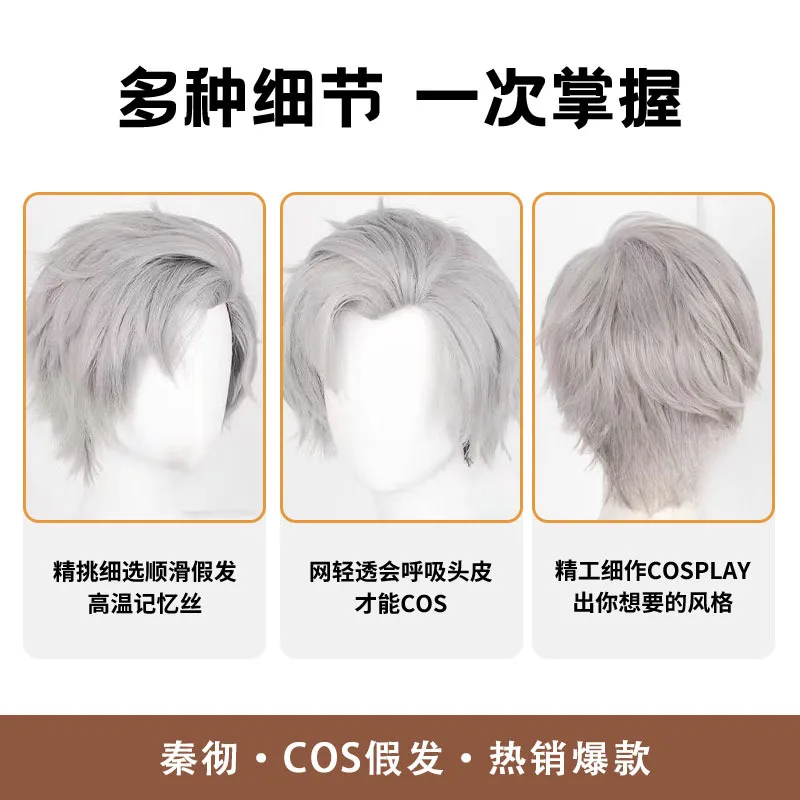 Qinch‑Che Cosplay Full‑Head Wig Silver‑White Short Hair With Teased Fluffy Crown Heat‑Resistant Synthetic Costume Wig view 3