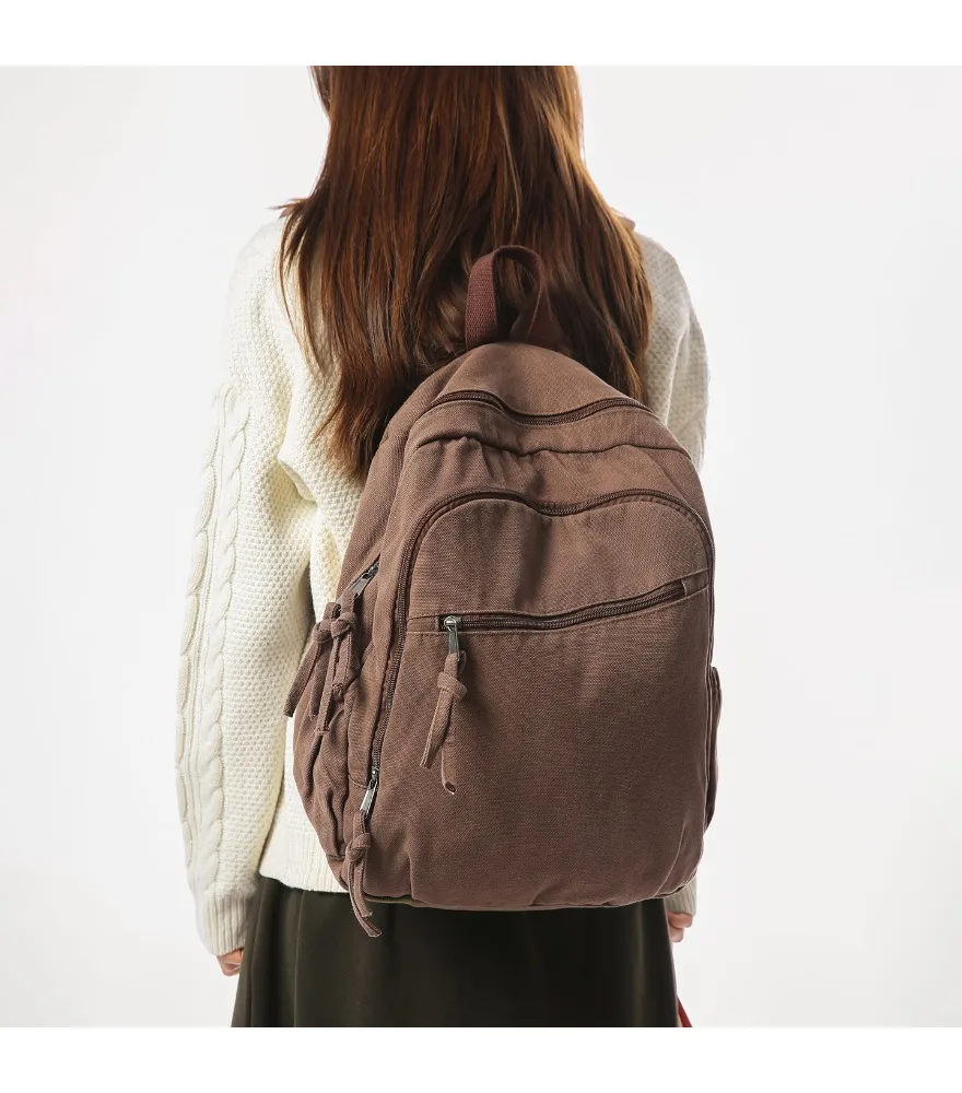 Backpack Large Capacity College Student School Bag Men's Backpack Women's Retro Wash Cloth Outdoor