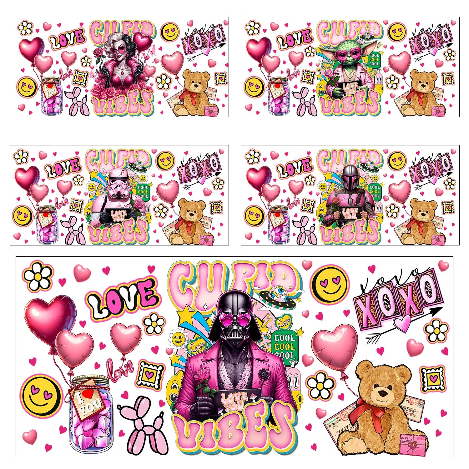 XOXO عاشق ميكي ويني سلسلة سهلة قشر مقاوم للماء لتقوم بها بنفسك الديكور الشارات ثلاثية الأبعاد نقل ملصقات uvdtf 16oz uv dtf كوب يلتف