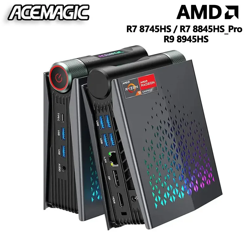ACEMAGIC S3A كمبيوتر صغير للألعاب AMD R7 8745HS/8845HS R9 8945HS RAM 32GB DDR5 1 تيرا بايت SSD ألعاب الكمبيوتر RGB التحكم في الضوء WiFi6 BT5.2