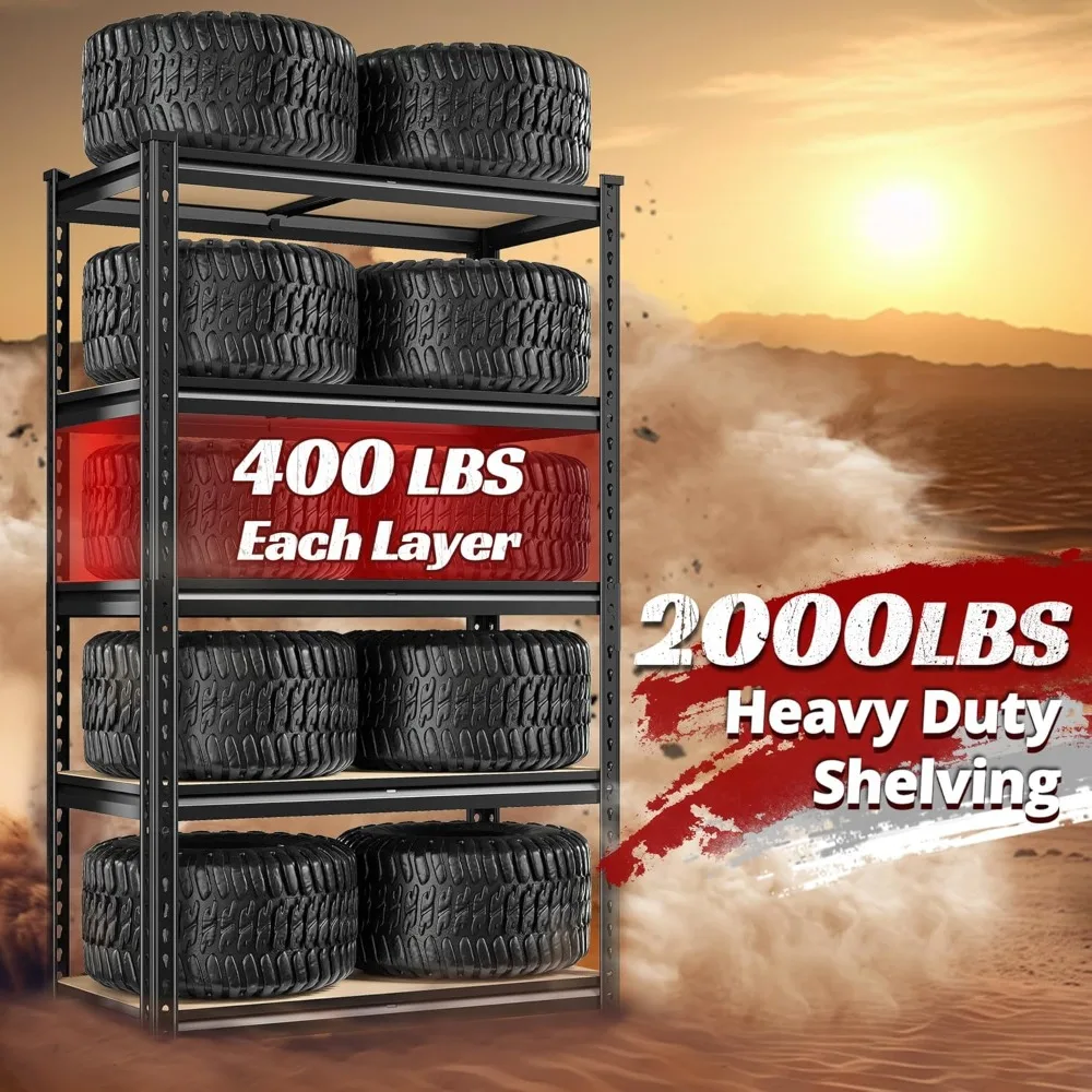 Set 2 Rak Penyimpanan Rak Garasi 5 Tingkat Rak Logam Tugas Berat Rak Garasi 2000LBS Rak Logam Dapat Disesuaikan