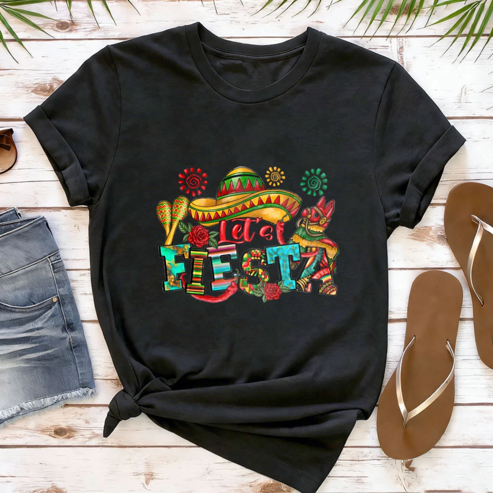 Let's Fiesta Shirt Mexican Maracas Sombrero Shirt Cinco De Mayo Tops Bachelorette Clothes Vacation Tees Comfortable T Shirt