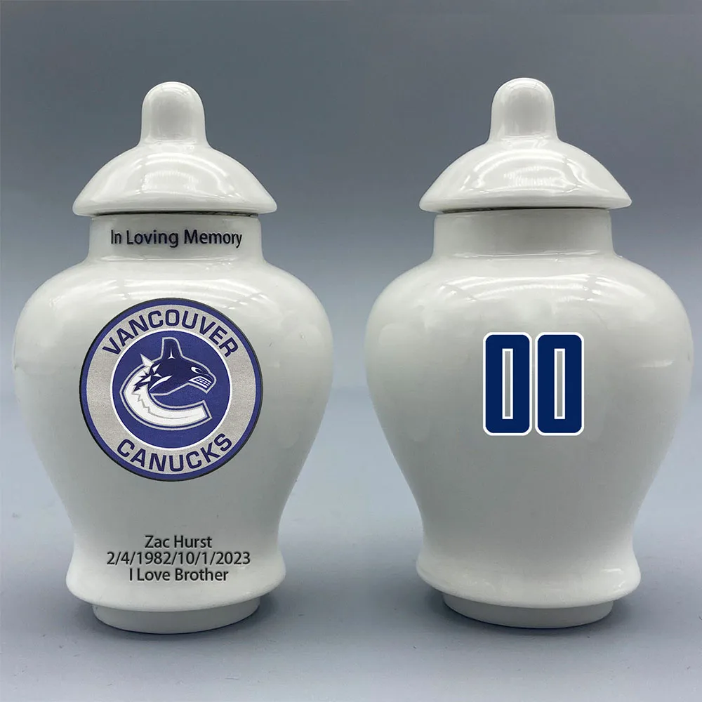 

Mini Urn for Vancouver Canucks-Hockey Urn.Please send me the customization information- name/date and number on the urn