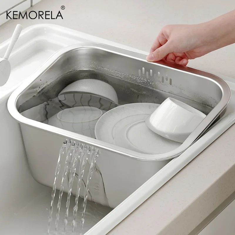 

KEMORELA 10л портативная большая миска для мытья из нержавеющей стали, многофункциональная кухонная миска для раковины, посудомоечная кастрюля, ванна для мытья овощей