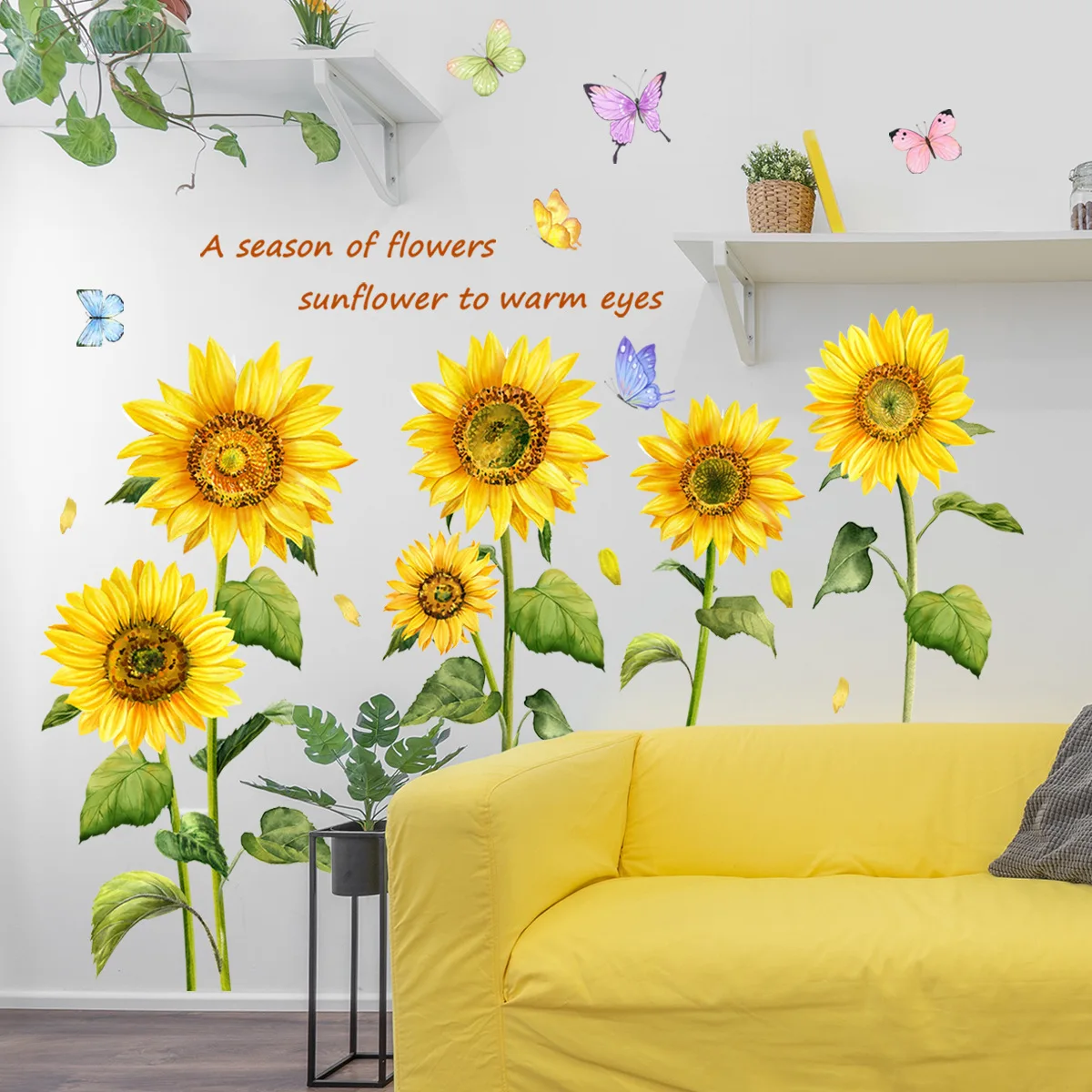 2pcs Flower Sunflower Butterfly Wall Stickers Living Room Bedroom Background Wall Room Decorative Mural Wall Stickers Ms6238