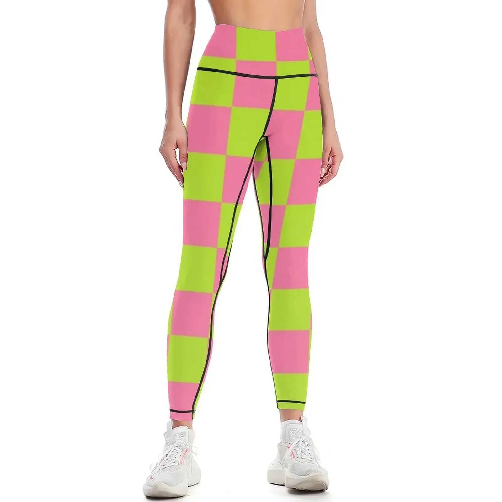 

Checkered Lime Green and Pink Leggings Women's high waist workout shorts Women's sports Womens Leggings
