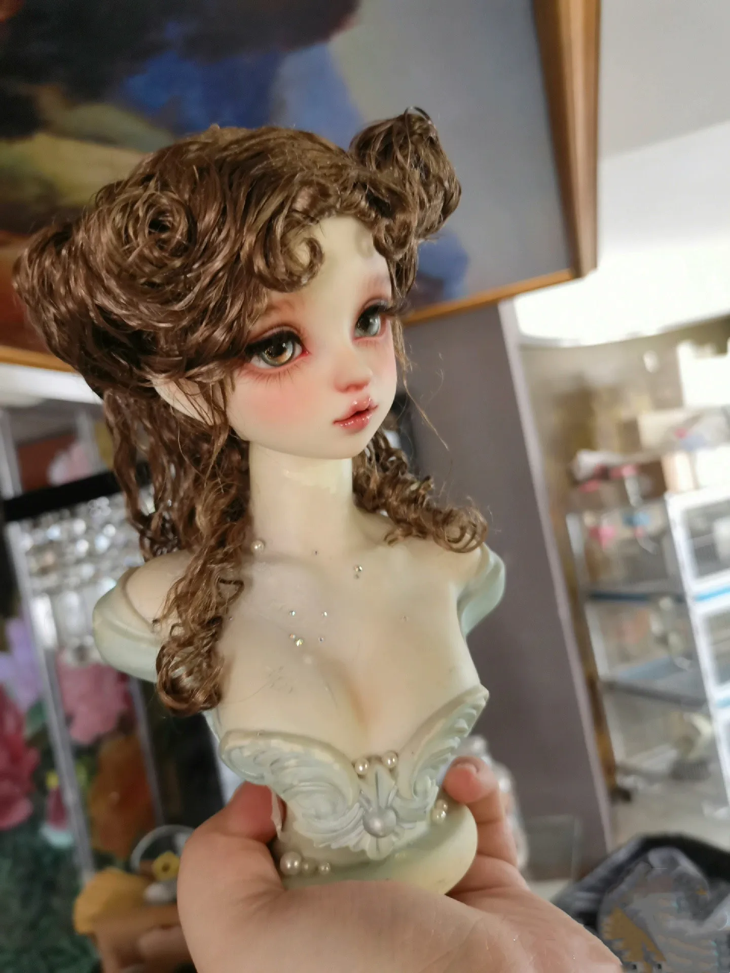 로얄 귀족 다크 브라운 램 롤 가발, 모조 모헤어 스타일링 헤어, 1/3 BJD 인형, 무료 배송