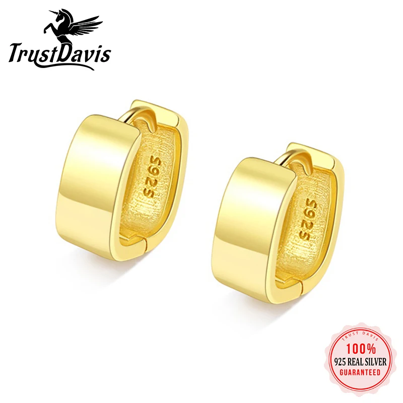 

TrustDavis Real 925 Sterling Silver Fashion Gold/Silver Square Hoop Earring for Women Wedding Birthday Fine Jewelry DS3511