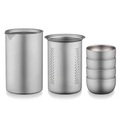 350ml Pure Titanium Travel Portable Tea Set Outdoor Ultra Light Kung Fu Tea Set Simple Compact Double-layer Anti Scalding Teapot