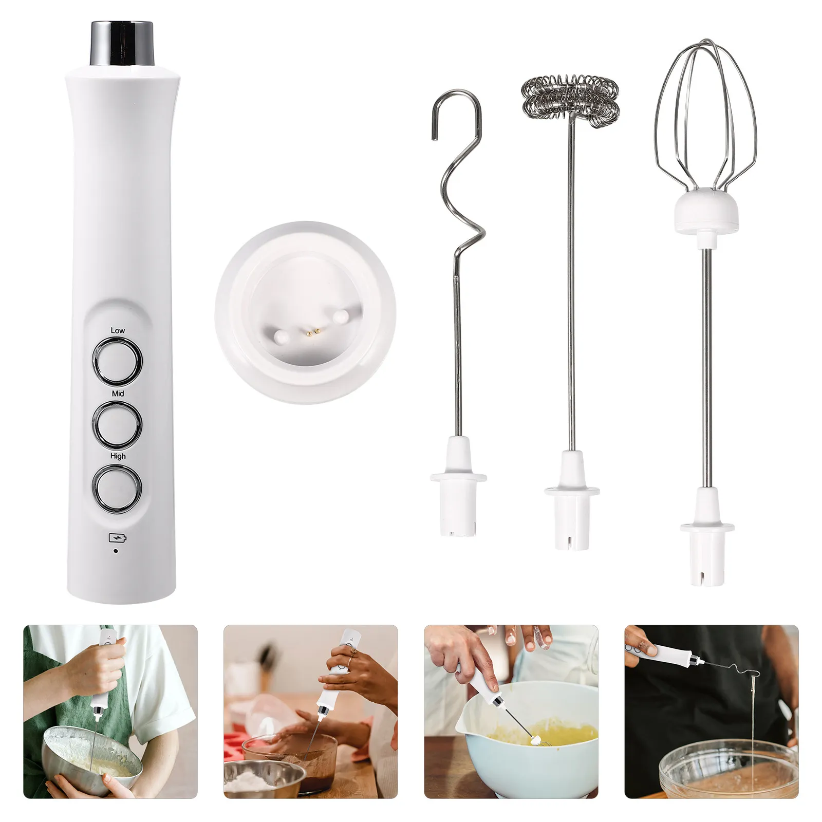 1Set Electric Egg Mixer Premium ABS Stainless Steel Handheld Whisk for Whisking Egg Whites Cream Batter Dessert Baking Tool
