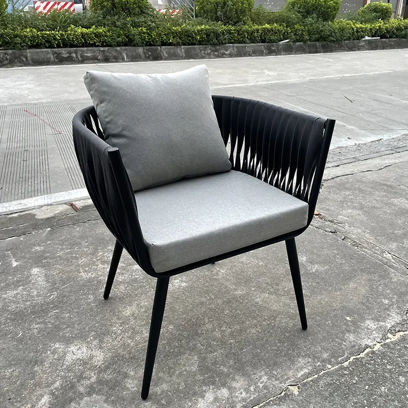 Outdoor chair with armrests, hotel courtyard balcony braided rope leisure back chair 5 in a group