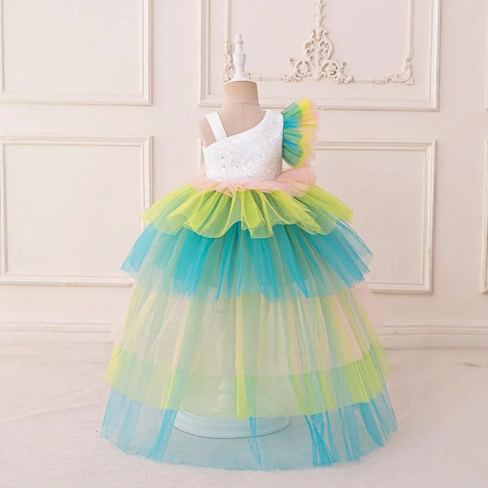 Rainbow Unicorn Baby Party Girls Dress Sequin Unicorns Birthday Princess Dress Wedding Bridesmaid Baptism Kids Clothing ASQ03 view 4