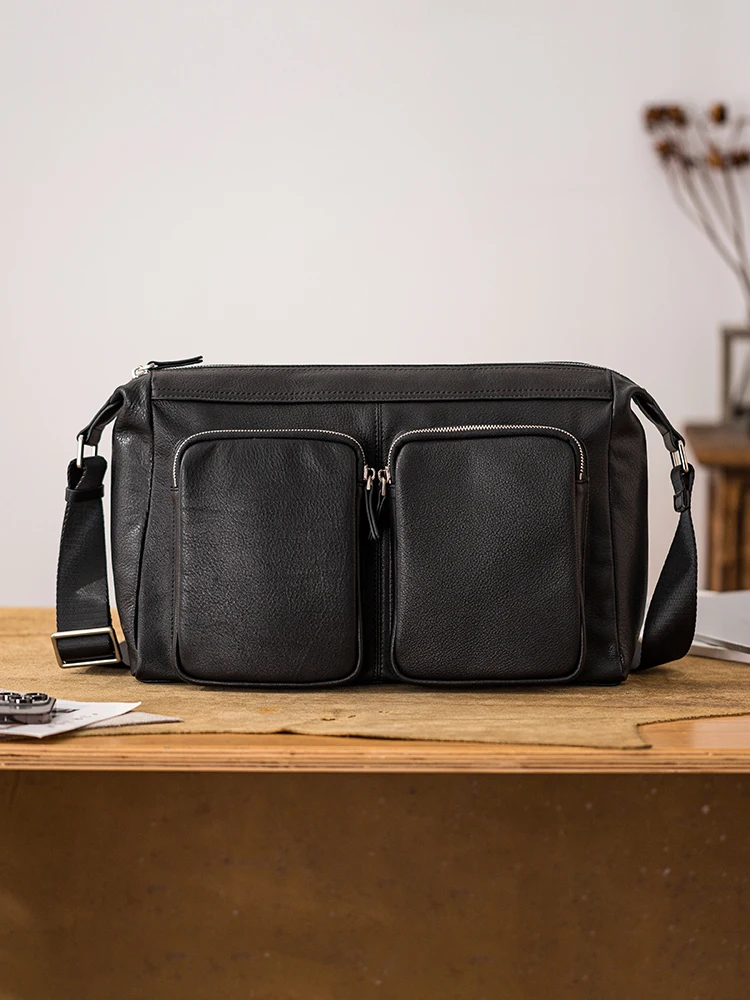 Outdoor casual first layer cowhide men's large-capacity crossbody bag weekend travel luxury genuine leather laptop shoulder bag